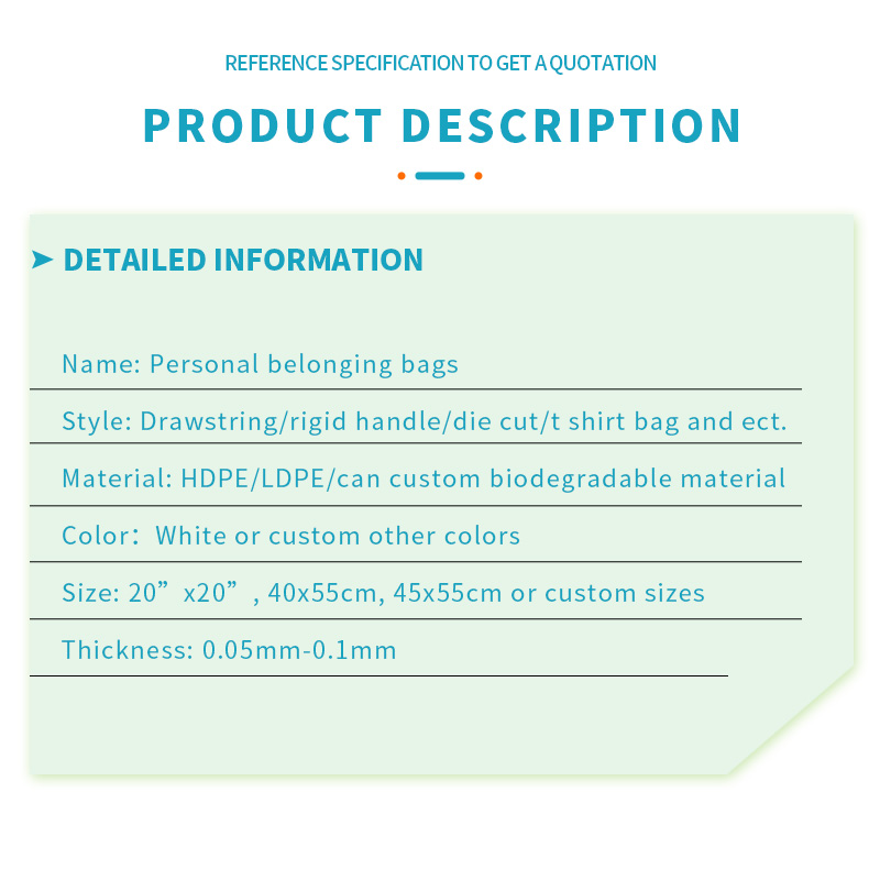 patient belongings bags